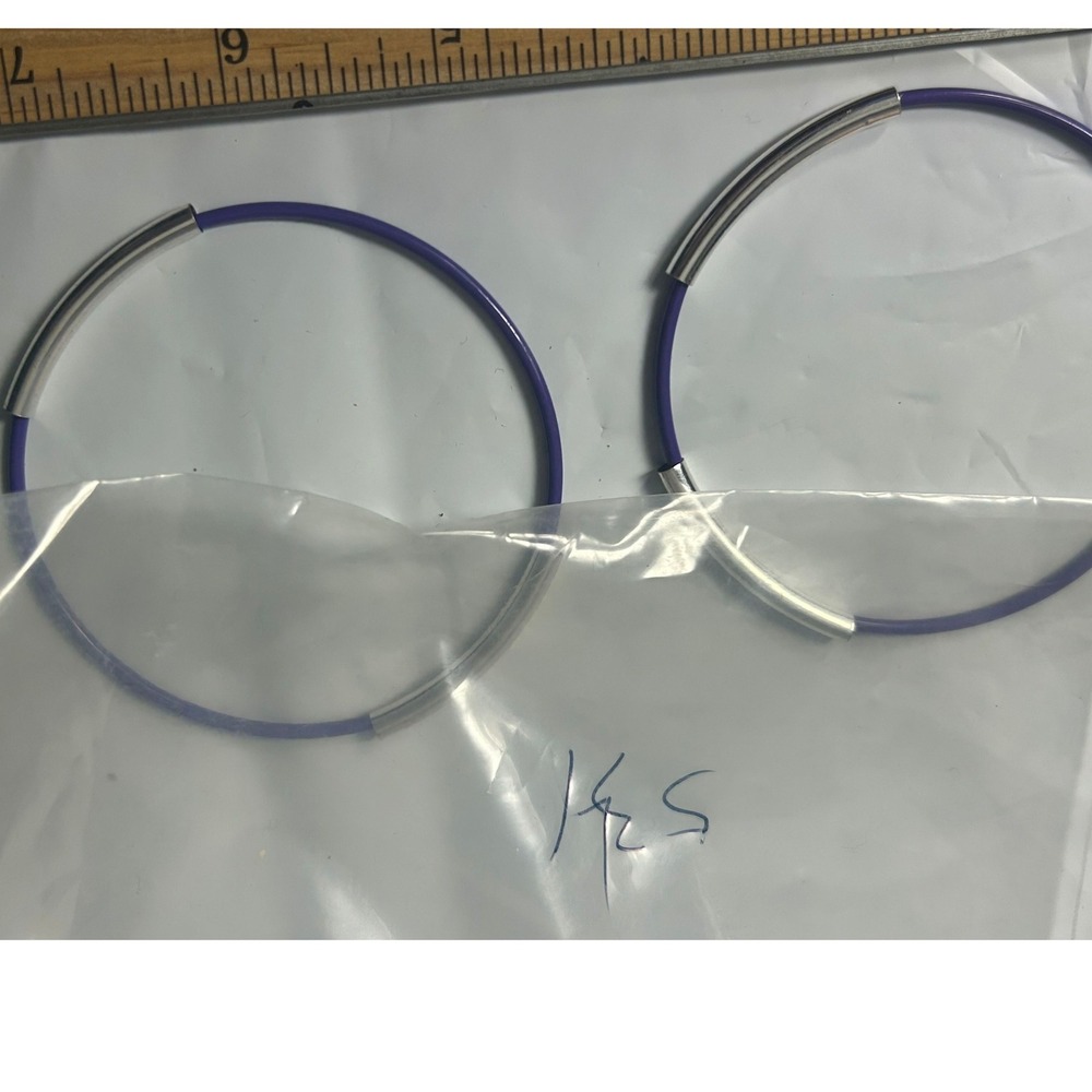 Modern Hoop Earrings Purple Blue Silver Tone Geometric Minimalist
